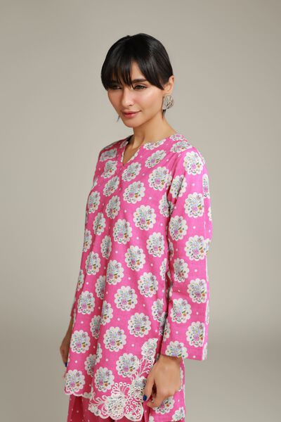 Embroidered | Cotton Dobby | Floral Pink Kurta | USD 15.00