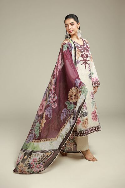 Embroidered | Satin | 3-Piece Tailored Set | USD 75.00