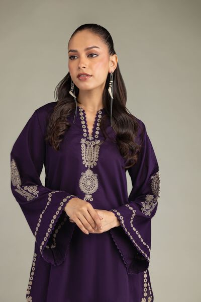 Embroidered | Cambric | Purple Cambric Kurta | USD 45.00