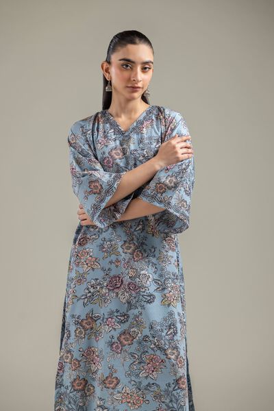 Embroidered | Cotton Dobby | Blue Longline Kurta | USD 35.00