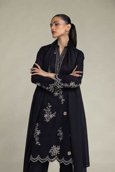 Embroidered | Cambric | Black Longline Kurta | USD 55.00