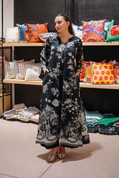 Printed | Cambric | Long Black Kurta | USD 45.00