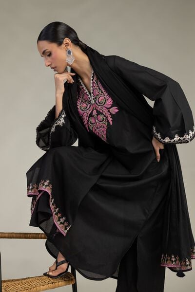 Embroidered | Cambric | Black Longline Kurta | USD 35.00