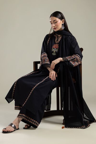 Embroidered |Cotton Dobby | Black Embroidered Kurta | USD 40.00