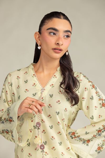 Printed | Raw Silk | Floral Longline Kurta | USD 45.00