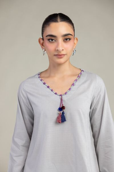 Embroidered | Textured Cotton Viscose | Gray Cotton Kurta | USD 35.00