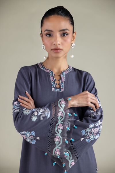 Embroidered | Raw Silk | Paisley Pearl Kurta | USD 70.00