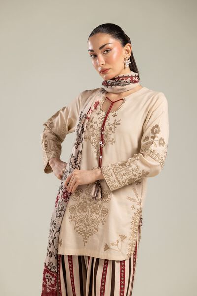 Embroidered | Raw Silk | Floral Beige Kurta | USD 16.50
