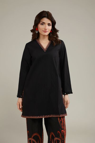 Embroidered | Cotton Crinkle | Threadwork V-Neck Kurta | USD 10.50