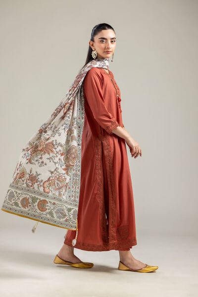 Embroidered |Cotton Dobby | Rust Cotton Pants | USD 25.00