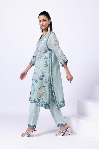 Embroidered | Crosshatch Raw Silk | Pants | USD 7.50