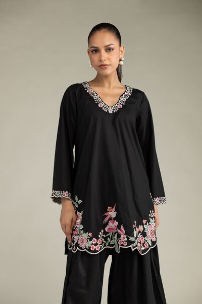 Embroidered | Cambric | Black Cambric Kurta | USD 45.00