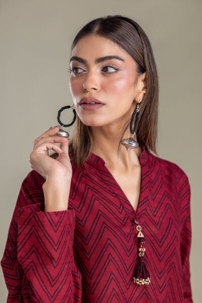 Printed | Light Khaddar | Maroon Khaddar Kurta | USD 35.00