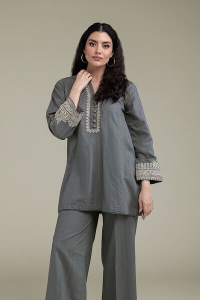 Embroidered | Cotton Dobby | Gray Cotton Kurta | USD 45.00
