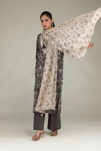 Embroidered | Cambric | Solid Gray Pants  | USD 9.00