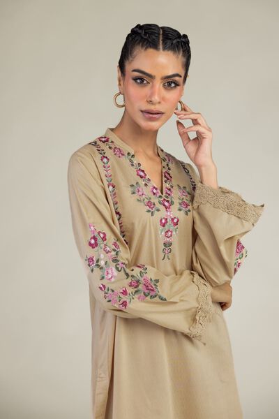 Embroidered | Cotton Dobby | Floral Longline Kurta | USD 40.00