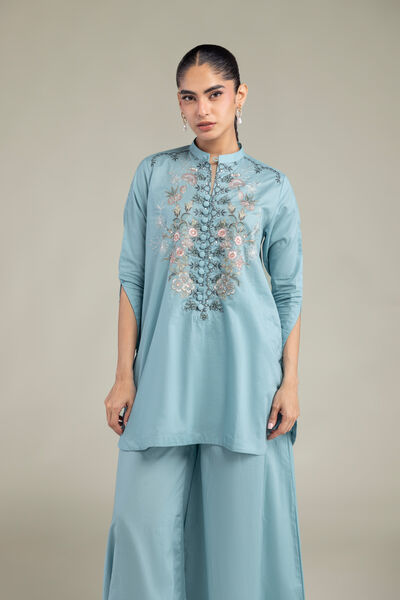 Embroidered | Cambric | Blue Floral Kurta | USD 40.00