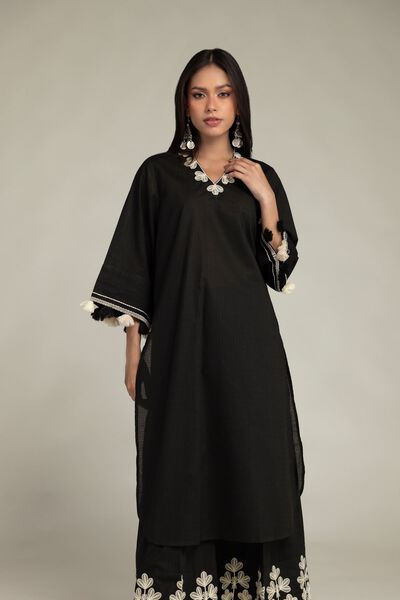 Embroidered | Cotton Dobby | Black Cotton Kurta | USD 35.00