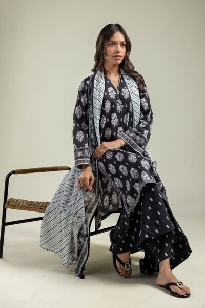 Printed | Cambric | Black Longline Kurta | USD 30.00