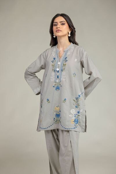 Embroidered | Cotton Dobby | Gray Cotton Kurta | USD 40.00