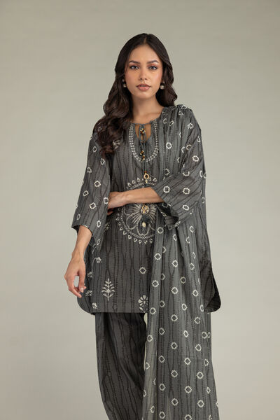 Printed | Voile | Gray Printed Dupatta | USD 12.50