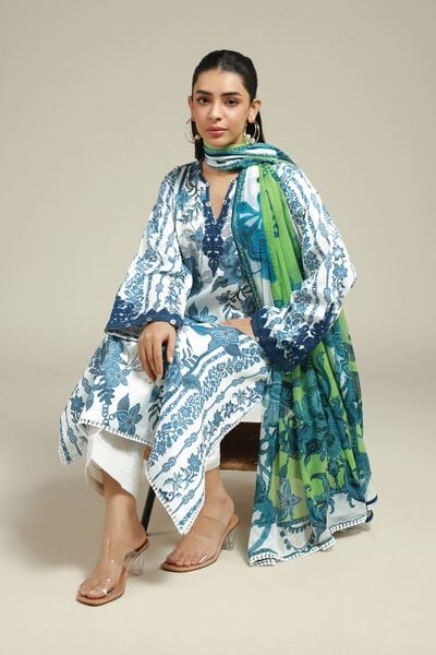 Embroidered | Satin | Floral Printed Suit | USD 75.00