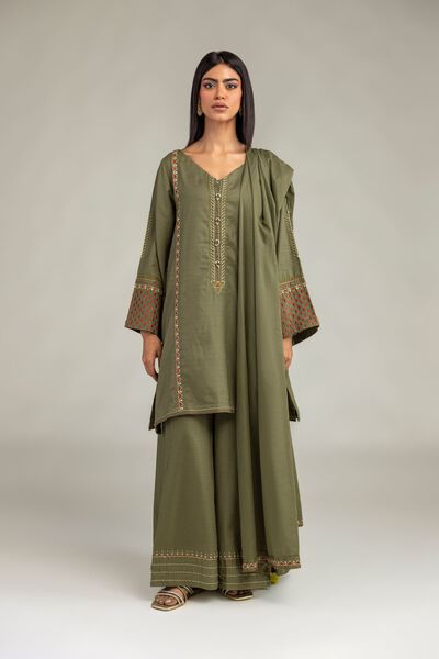 Embroidered | Lawn | Olive Lawn Dupatta | USD 30.00