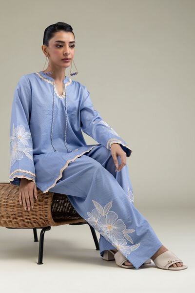 Embroidered | Cotton Dobby | Floral Scalloped Kurta | USD 40.00