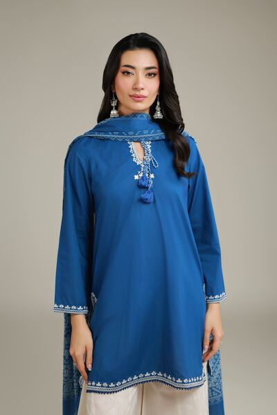 Embroidered | Cambric | Blue Cambric Kurta | USD 35.00