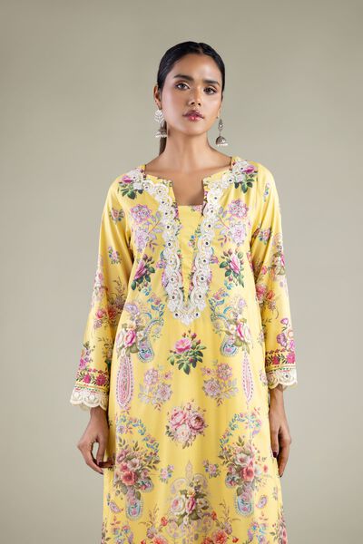 Embroidered | Viscose | Paisley Longline Kurta | USD 40.00