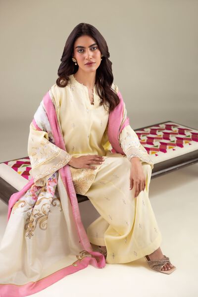 Embroidered | Raw Silk | Embellished V-Neck Kurta | USD 18.00