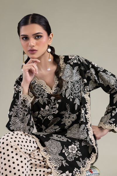 Embroidered | Cambric | Black Floral Kurta | USD 40.00