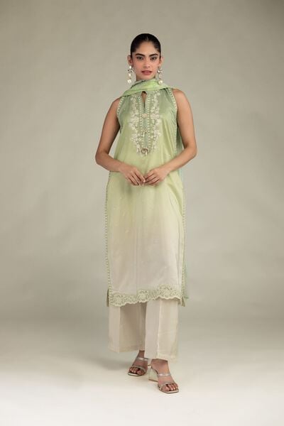 Embroidered | Blended Viscose | Sleeveless Floral Kurta | USD 60.00