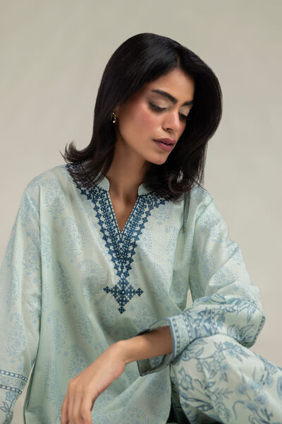 Embroidered | Cambric | Blue V-Neck Kurta | USD 10.50