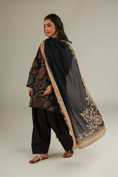 Embroidered | Cotton Net | Black Embroidered Dupatta | USD 25.00