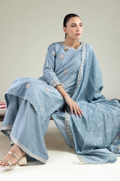Embroidered | Raw Silk | Floral Round-Neck Kurta | USD 27.50