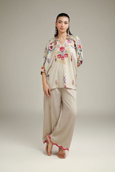 Embroidered | Viscose Crepe | Trousers | USD 9.00
