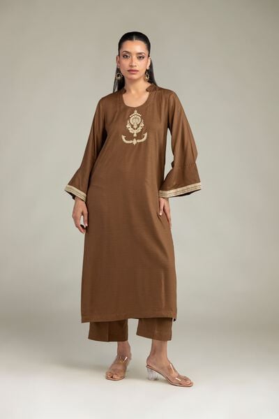 Dyed | Raw Silk | Solid Brown Pants | USD 30.00