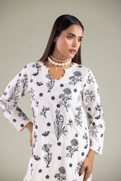 Embroidered | Raw Silk | Floral Scalloped Kurta | USD 18.00