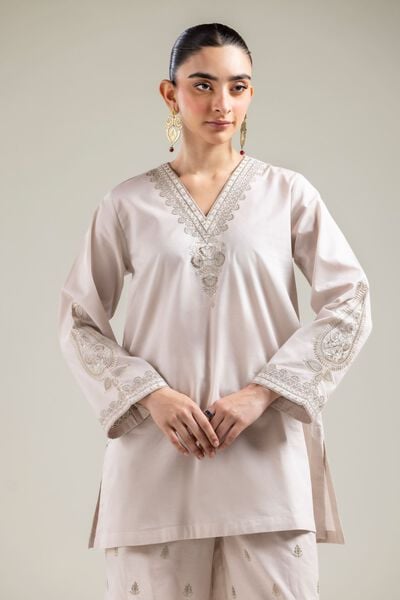 Embroidered |Cotton Dobby | Off-white V-Neck Kurta | USD 35.00