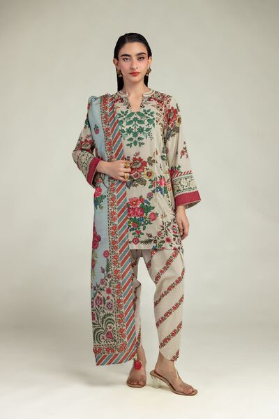 Embroidered | Raw Silk | Beige Floral Shalwar | USD 9.00