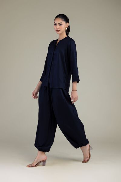 Embroidered | Viscose Crepe | Navy Viscose Trousers | USD 15.00