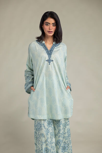 Embroidered | Cambric | Blue V-Neck Kurta | USD 10.50