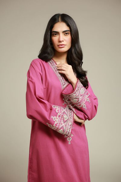 Embroidered | Cambric | Magenta Tailored 2-Piece | USD 55.00