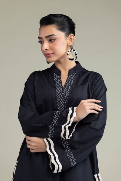 Embroidered | Cotton Dobby | Black Cotton Kurta | USD 17.50