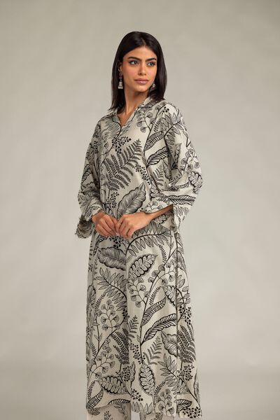 Printed | Textured Cotton | V-Neck Longline Kurta | USD 35.00