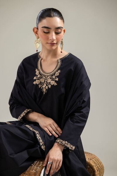 Embroidered |Cotton Dobby | Black Cotton Kurta | USD 40.00
