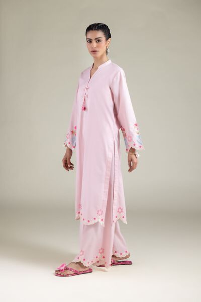 Embroidered | Textured Cotton | Relaxed Floral Pants | USD 30.00