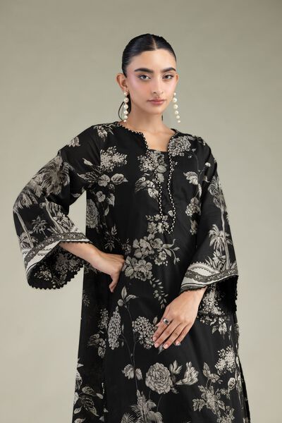 Printed | Cambric | Long Black Kurta | USD 45.00