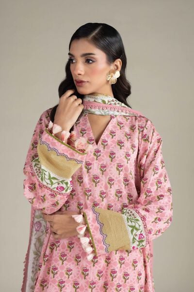 Printed | Cambric | V-Neck 3-Piece Suit | USD 65.00